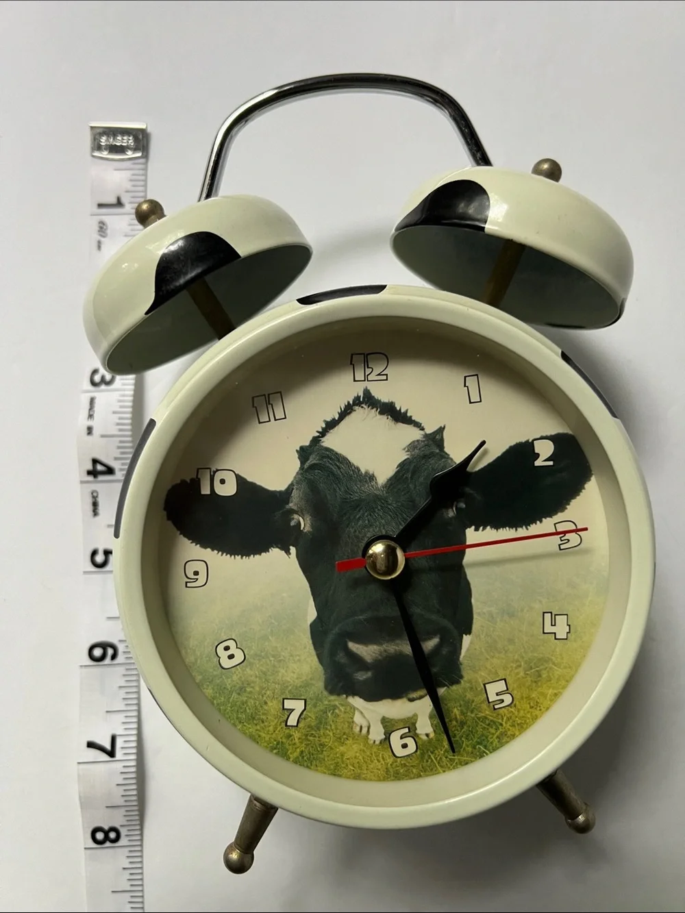 Cream Vintage-Style Cow Face Twin Bell Alarm Clock - Unbranded